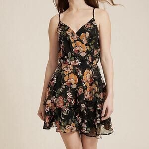 Maurices Floral Ruffle Mini Dress XS Black Chiffon Tiered Boho Cottagecore